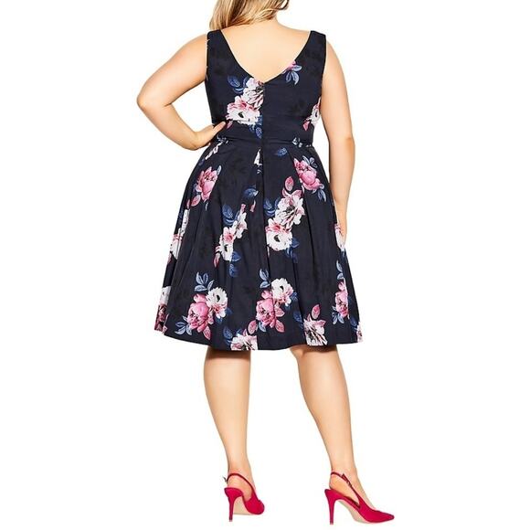 City Chic Women's Plus Size Navy True Love Floral Print Pin Up Style dress 18 20 - Picture 3 of 6